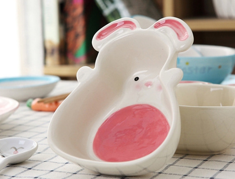 白兔子造型陶瓷食盆